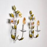 Pair of metal flower sconces, Italy, 1980s