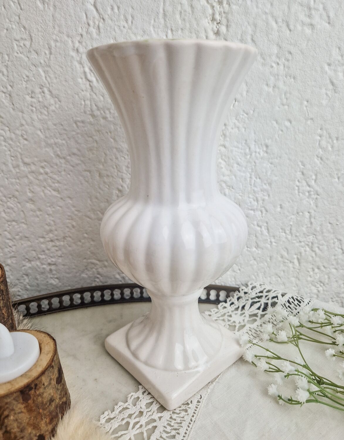 Medici style vase in vintage white ceramic