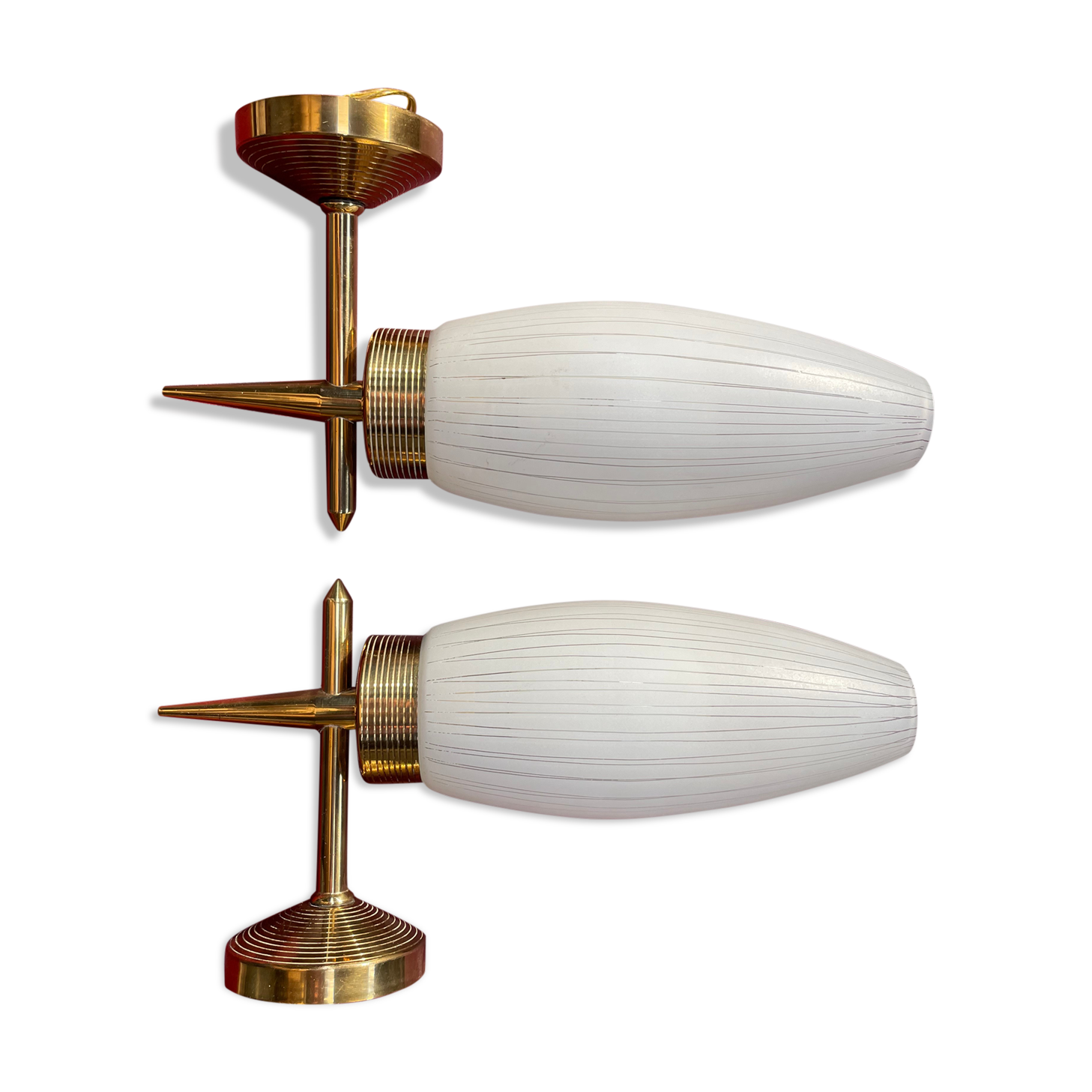 Paire d’appliques 1970 laiton doré et verre