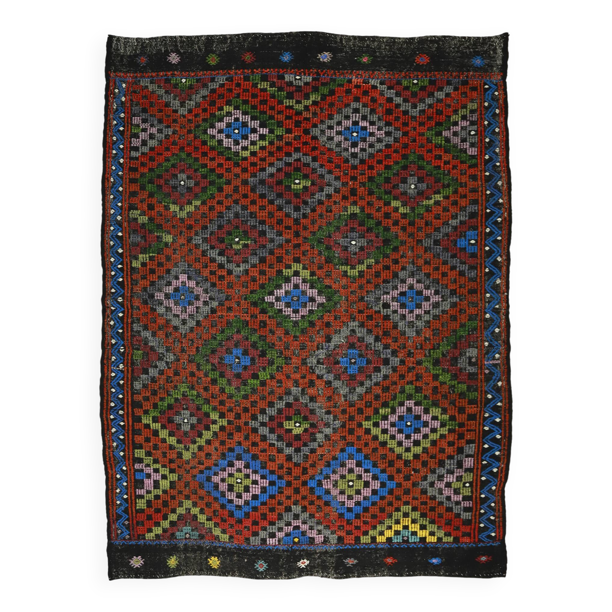 Turkish Kilim Yoruk Vintage 218x283 cm Geometric Multicoloured