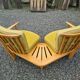 Vintage oak fan bench by Guillerme and Chambron