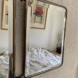 Miroir vintage 1930 triptyque de barbier lézard brun Art Déco - 26 x 61 cm