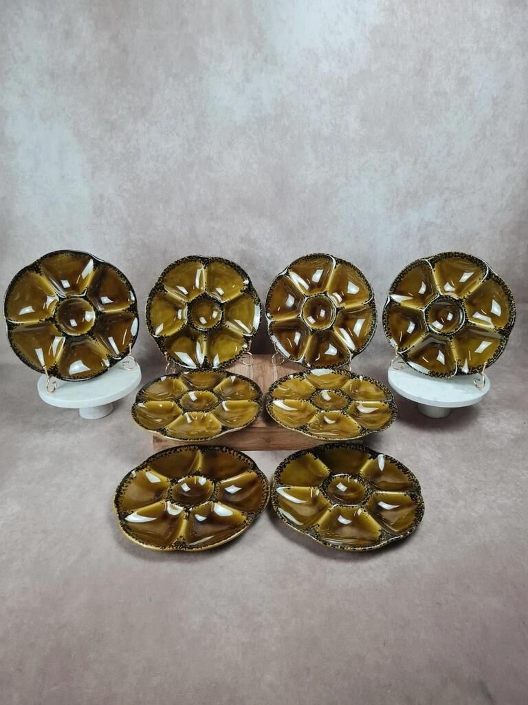Set of 8 Gien oyster plates, magnificent vintage service.