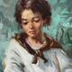 Portrait d'une fille avec des fleurs par Alfredo Mompo Roca.