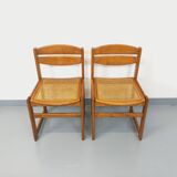 Pair of vintage sleigh chairs in beech wood and cane from the 70s