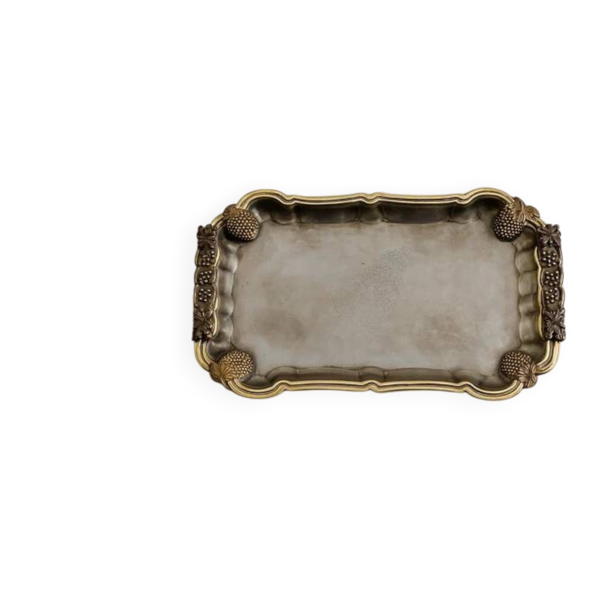 Antique silver-plated metal tray with gilt edges – Grape cluster motif