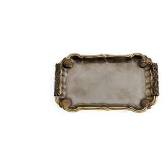 Antique silver-plated metal tray with gilt edges – Grape cluster motif