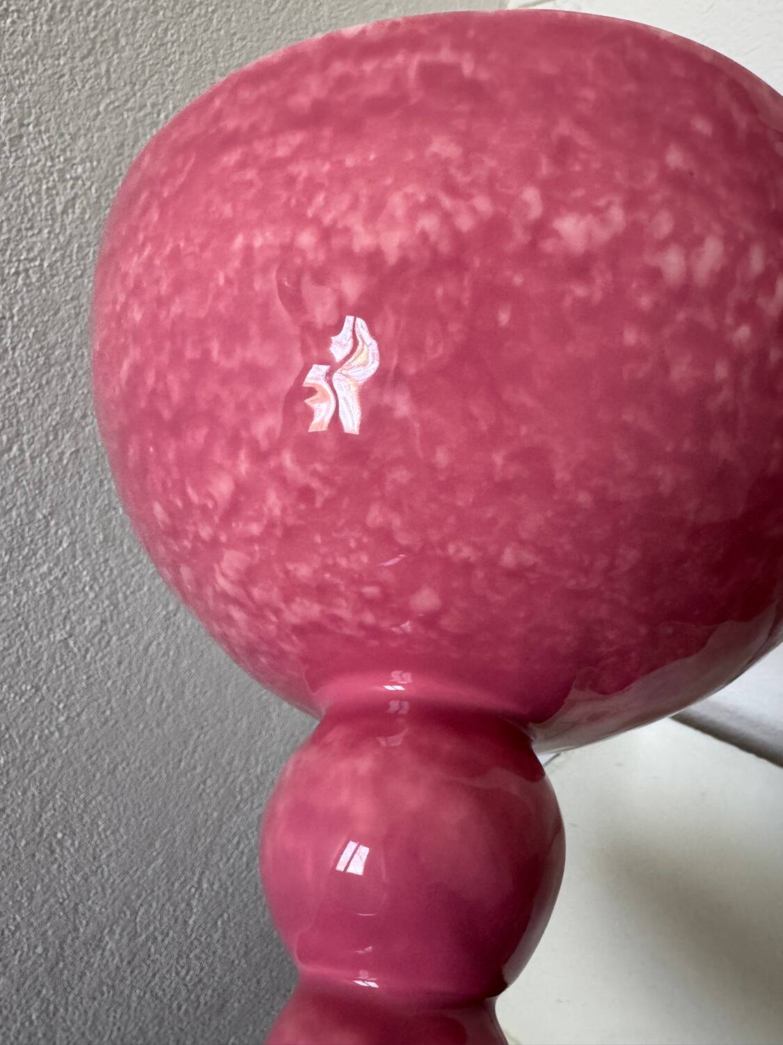 Grande coupe sur pied faïence Digoin rose