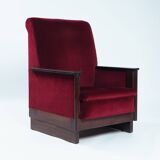 2 red velvet Amsterdam School Art Deco chairs, The Netherlands, 1930s