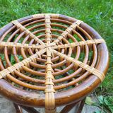 Curved bamboo and rattan stool, 1960