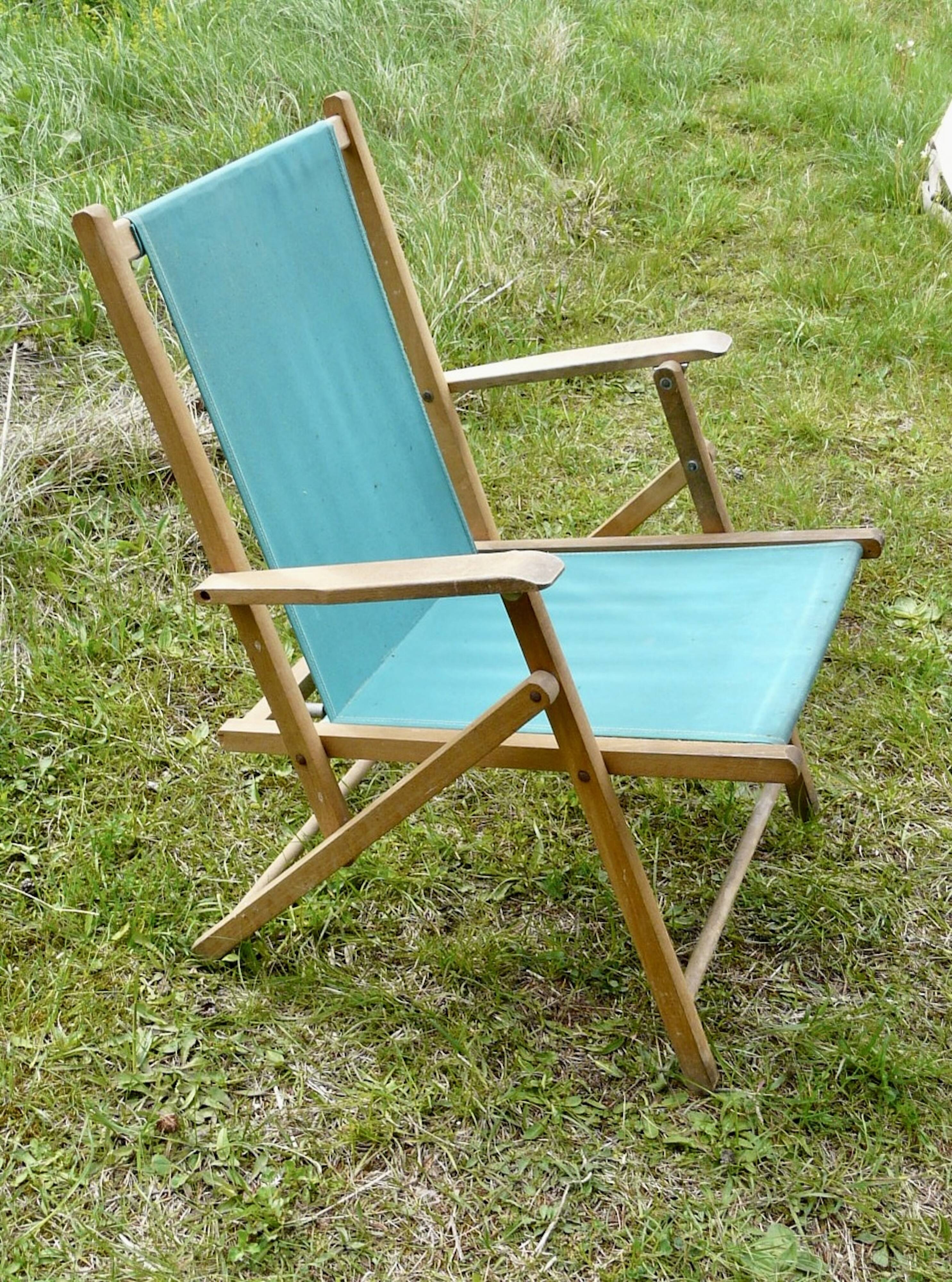 Vintage folding armchair 1960 - Canvas garden chair