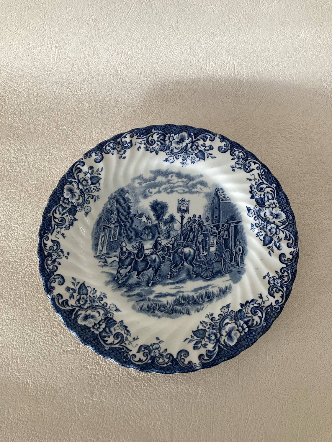 Trio of Coaching Scenes blue plates by Johnson Bros / Brothers Irestone