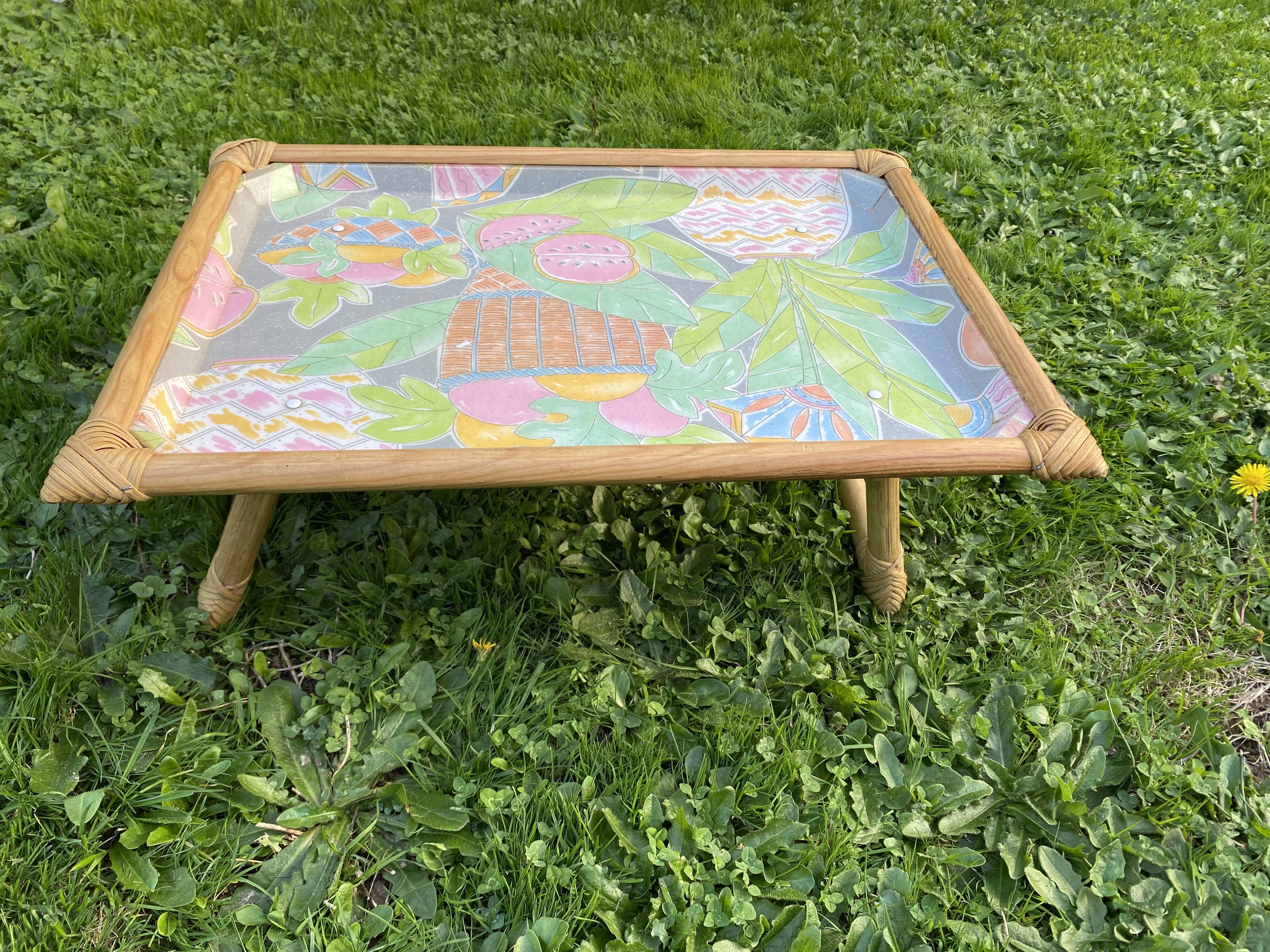 Breakfast tray on vintage stand