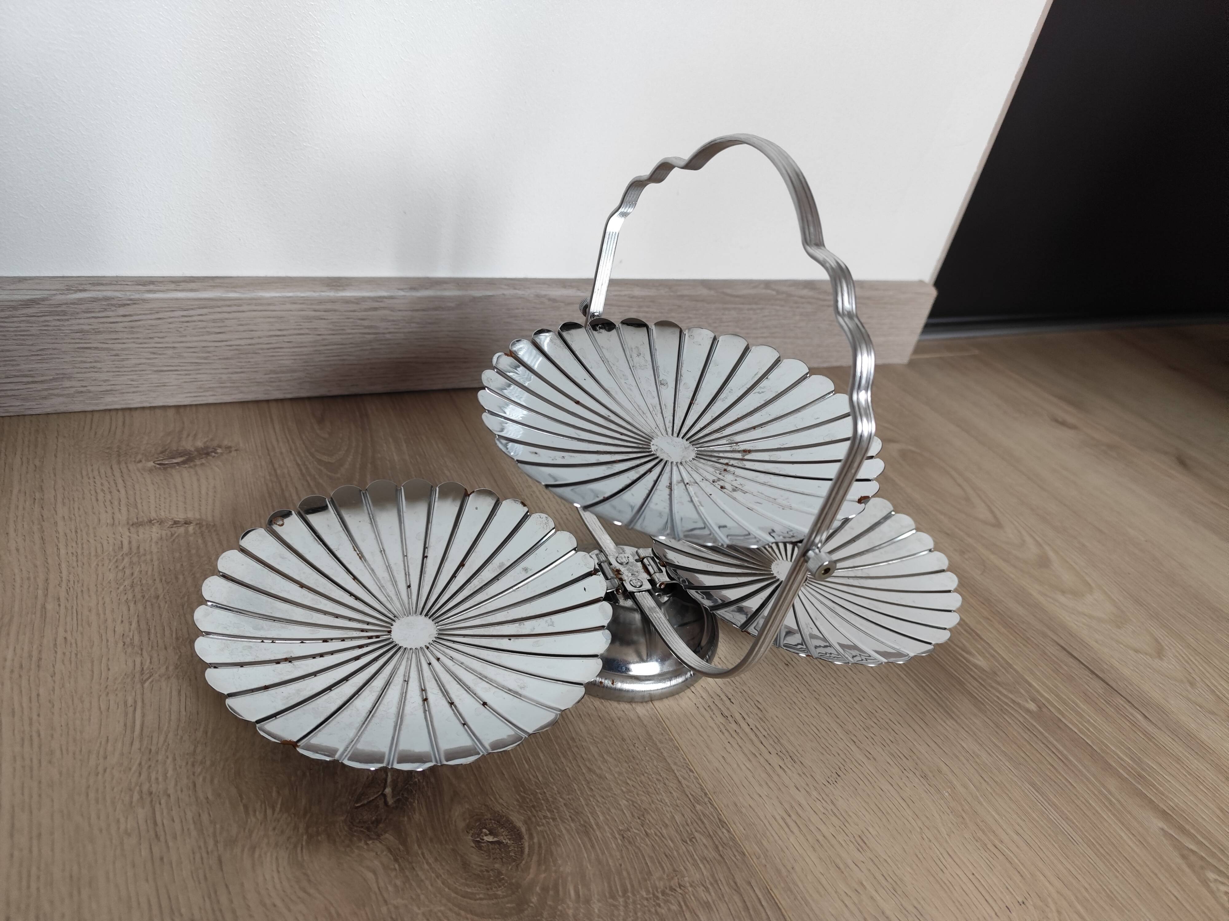 Vintage chrome-plated metal display stand for appetizers and petits fours