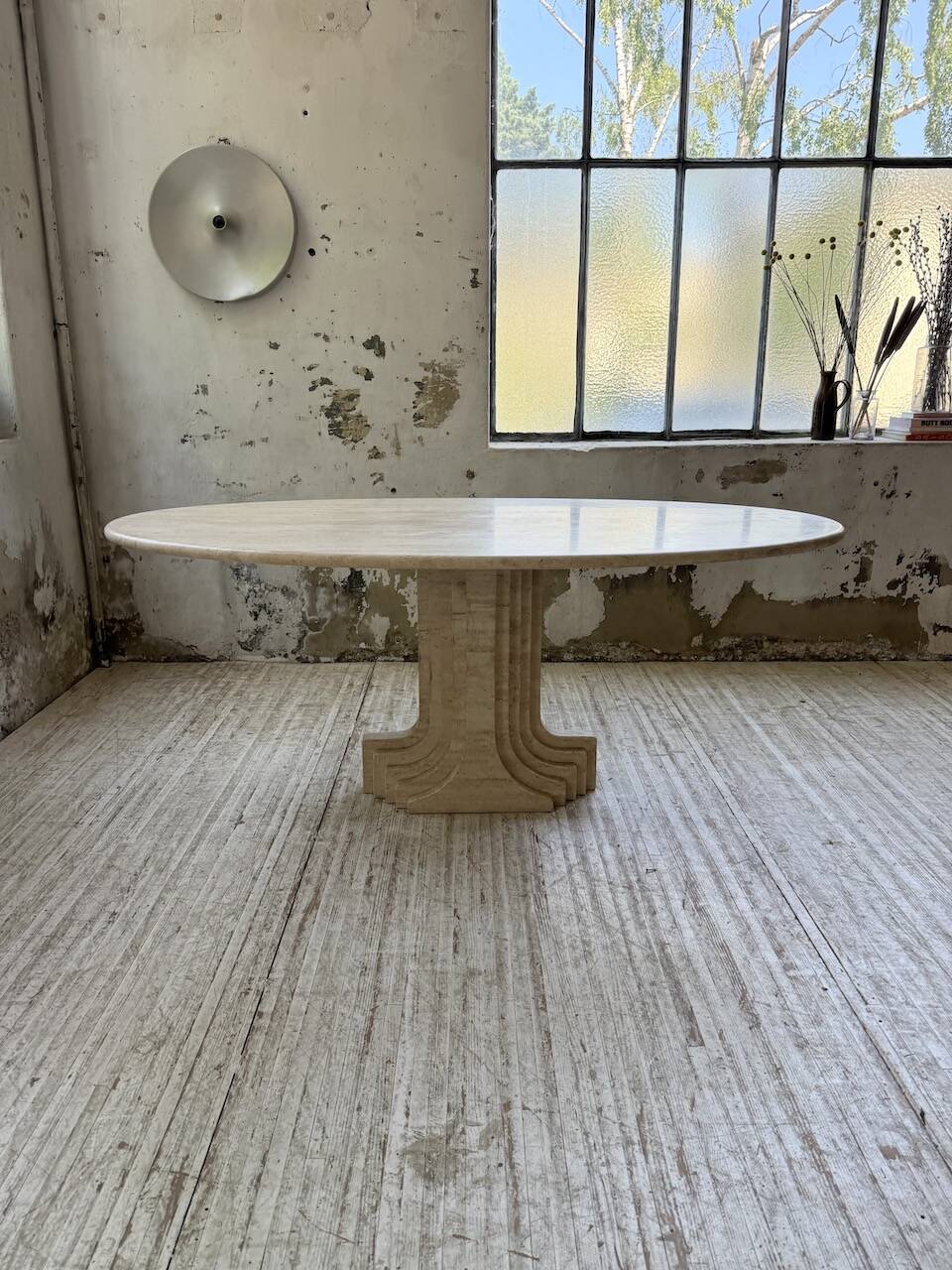 Travertine dining table 1970 Italy Tobia Scarpa