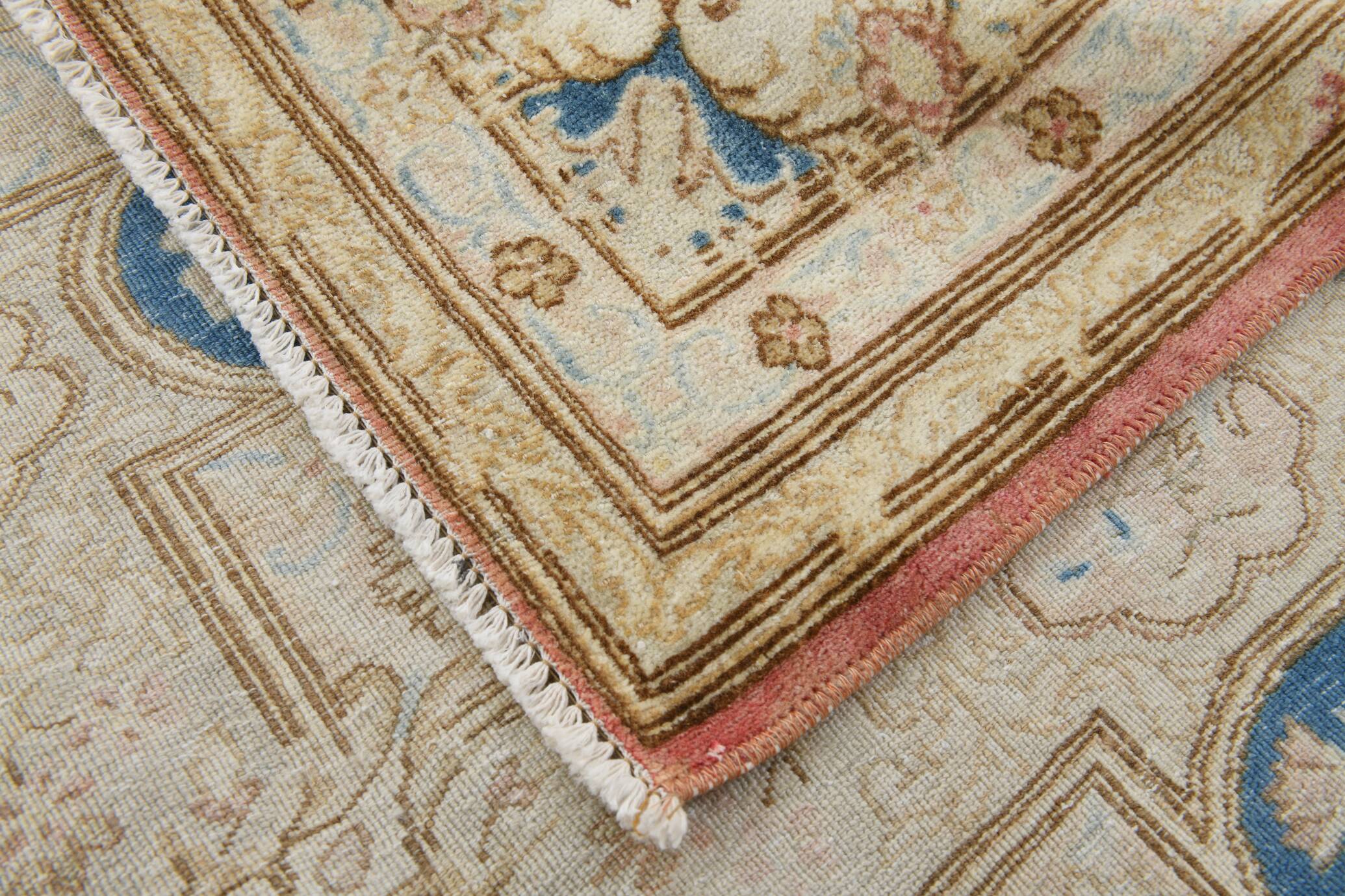 Tapis persan vintage en laine noué main, style classique, motif floral, 300x368.
