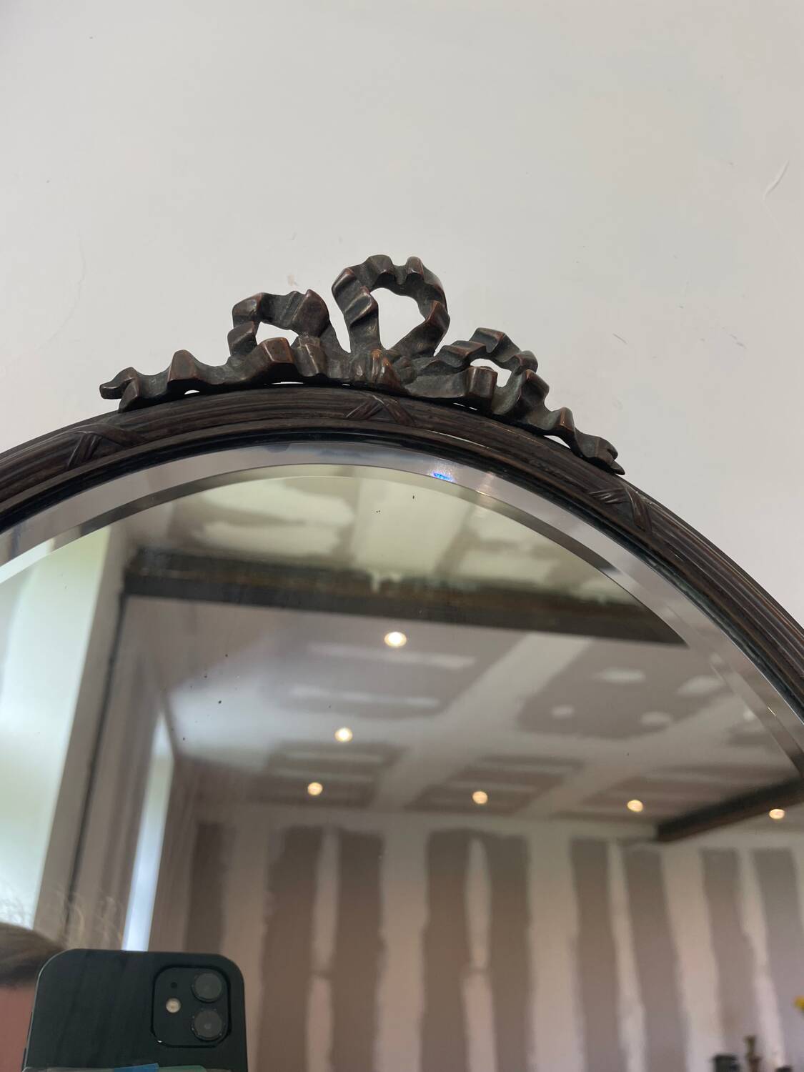 Antique mirror for standing or hanging – Louis XVI style, bronze, bevelled glass