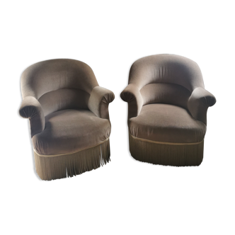 Pair of frozen brown toad armchairs
