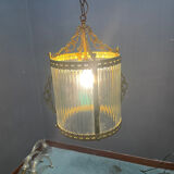 Brass Ribbed Glass Light Pendant 1950’s