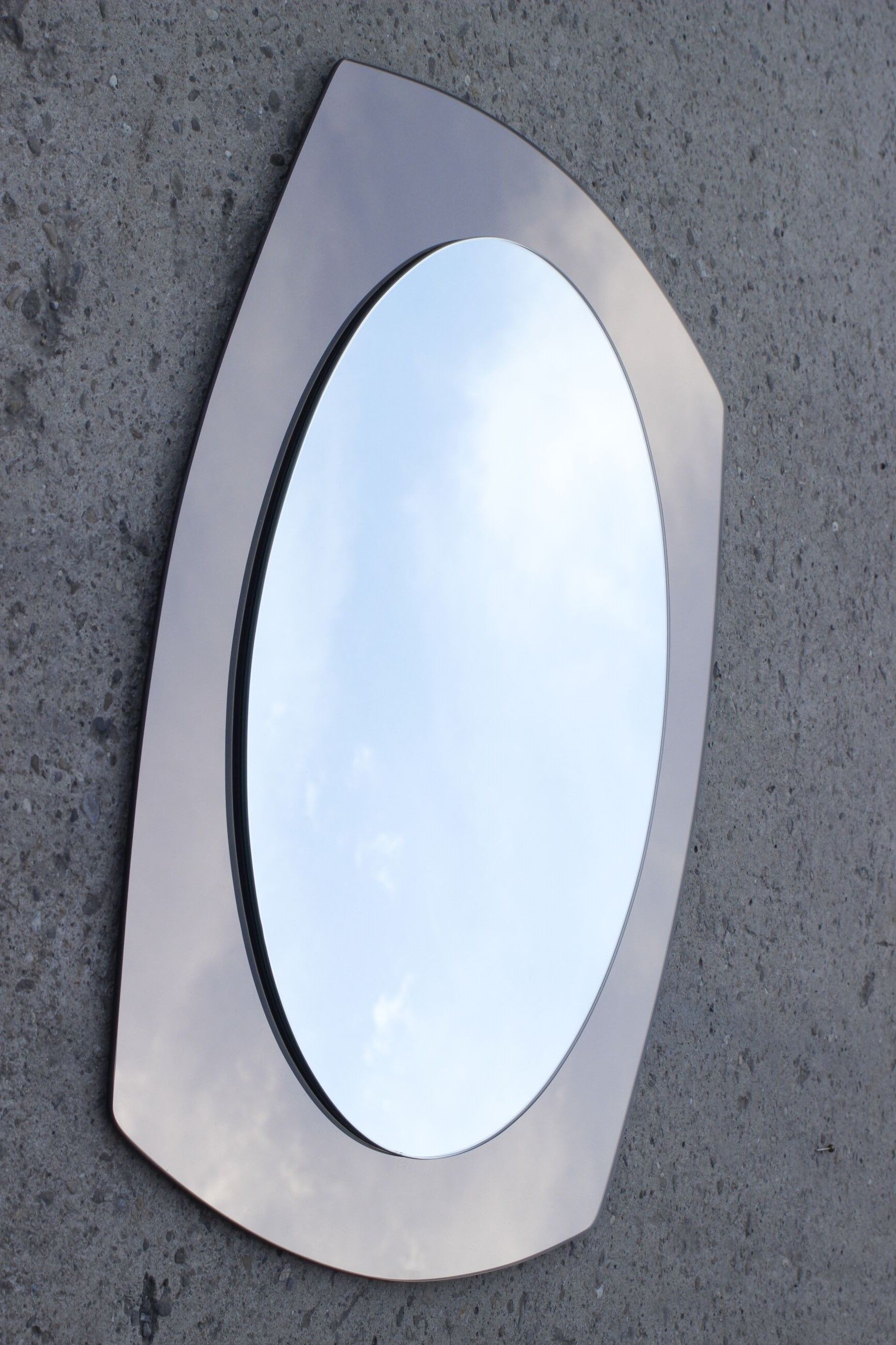 Vintage mirror bi-toned smoky contour Italy 1970s 58x73cm