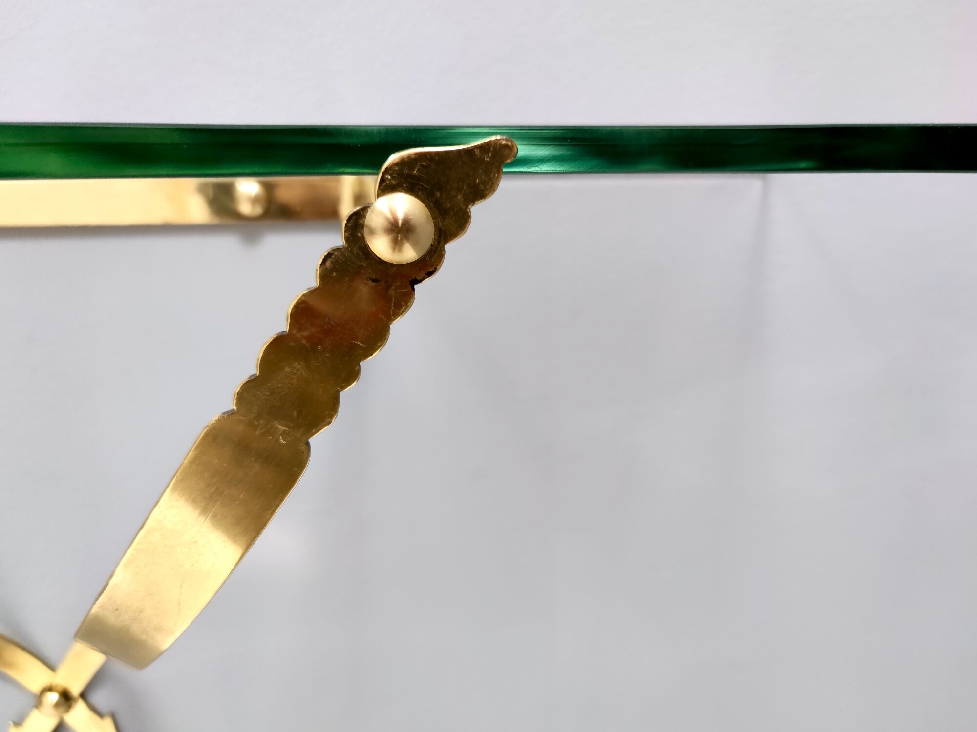Vintage Crystal and Brass Wall-Mounted Console Table by Cristal Art, Turin Italy
