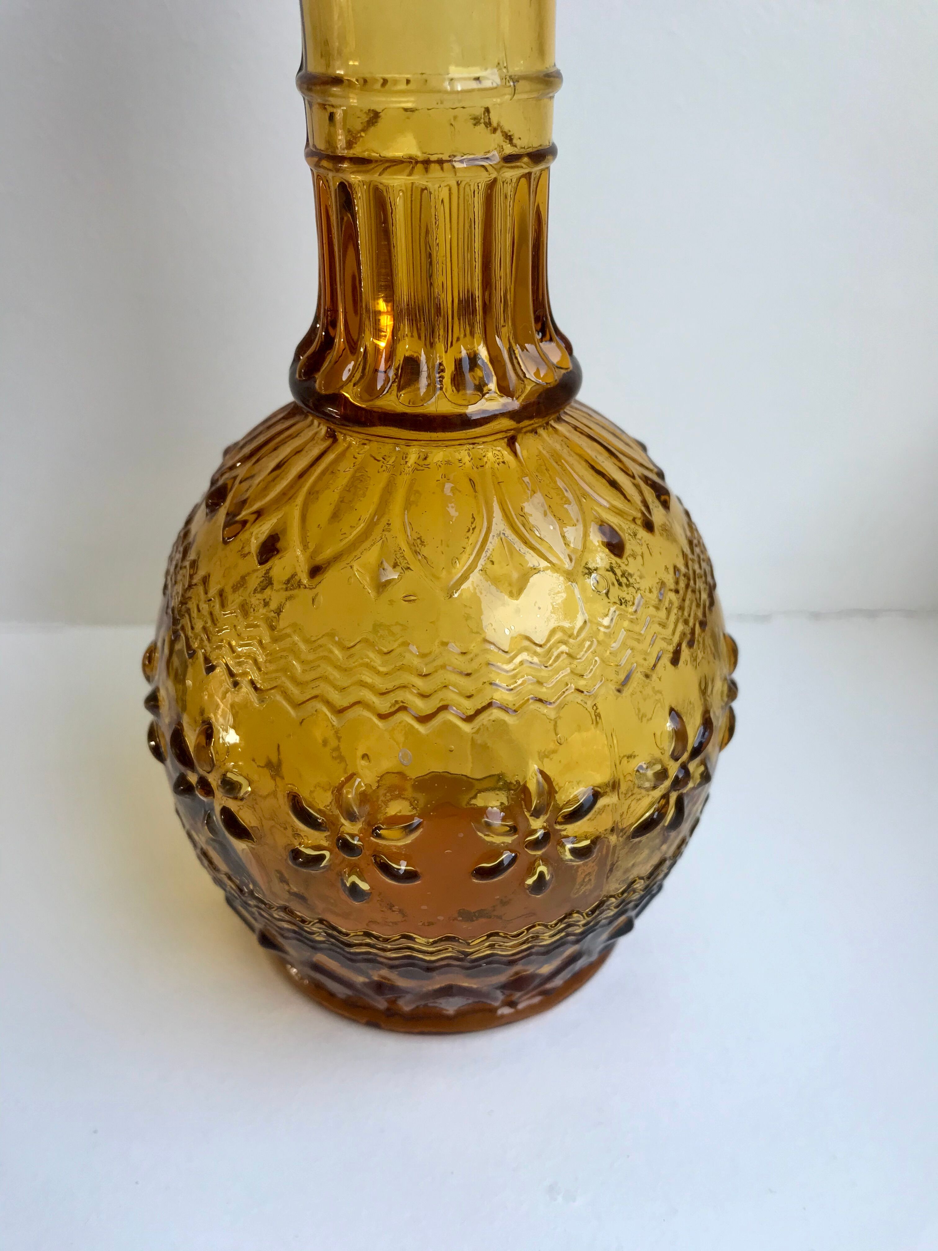 Amber carafe in molded and blown glass 50s