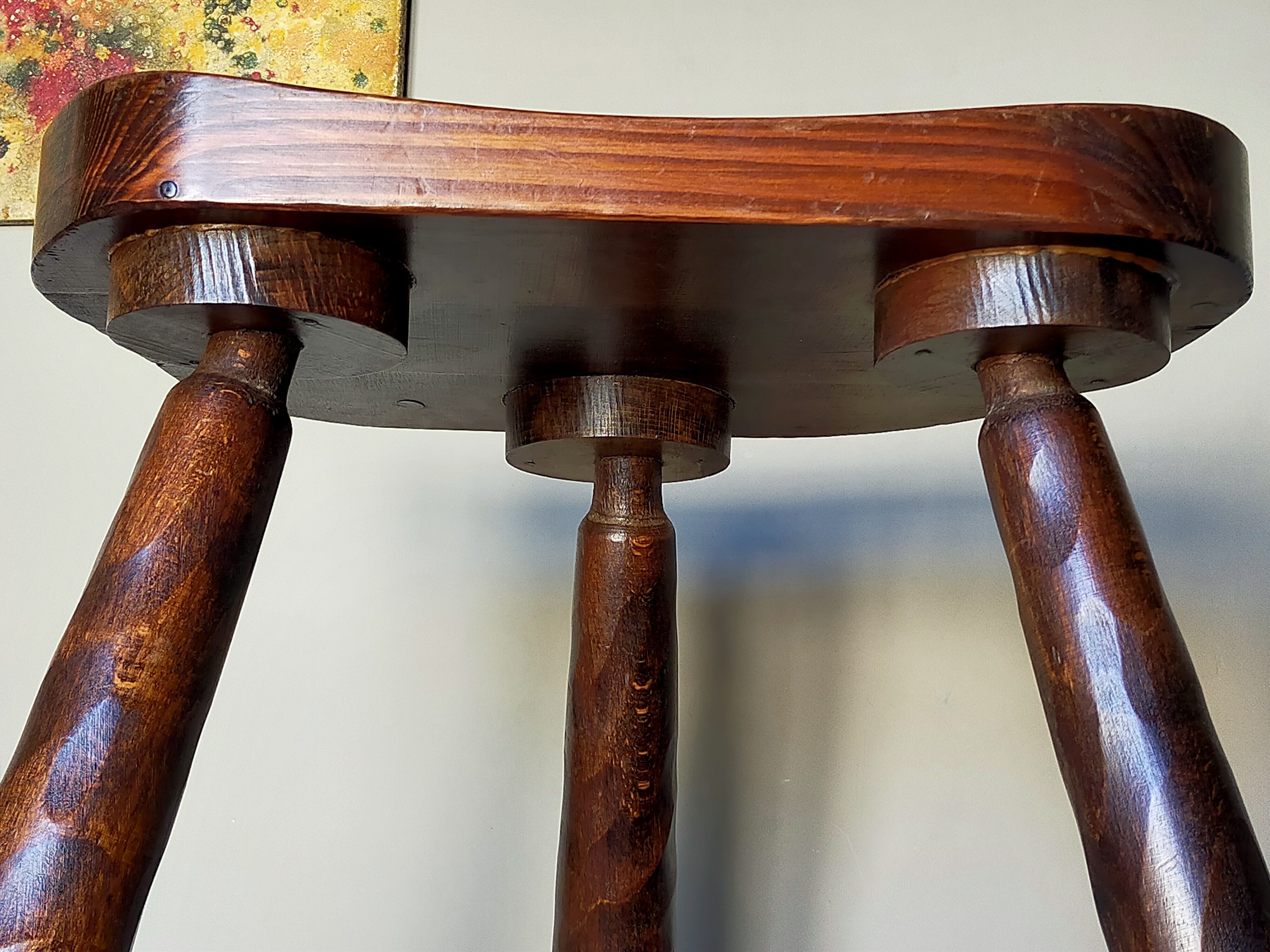Vintage tripod stool form free feet solid wooden rockets