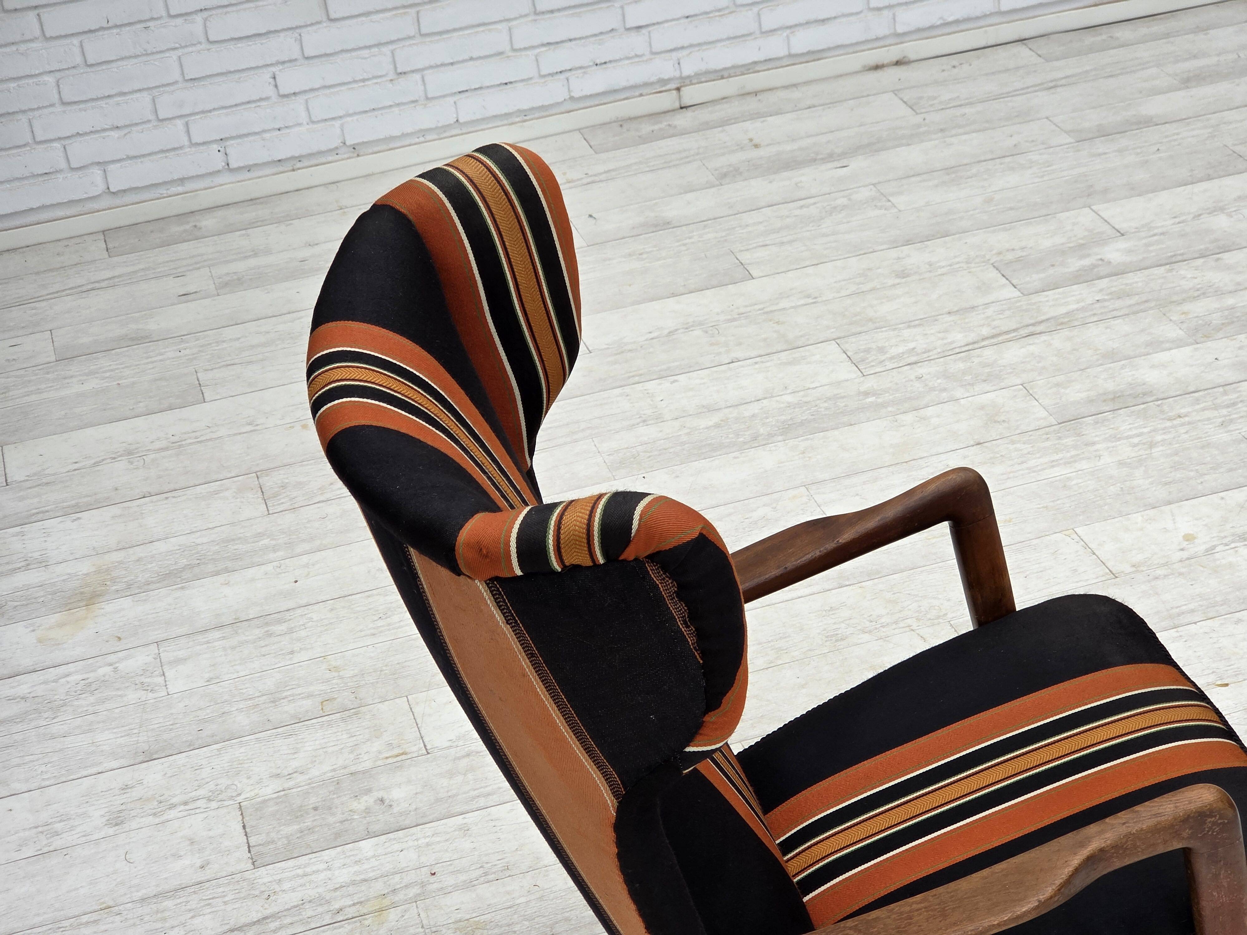 1960s, Danish highback armchair by Fritz Hansen, furniture wool, beech wood