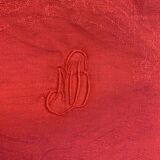 6 large cherry dyed damask cotton napkins, MB monogram, floral weave pattern