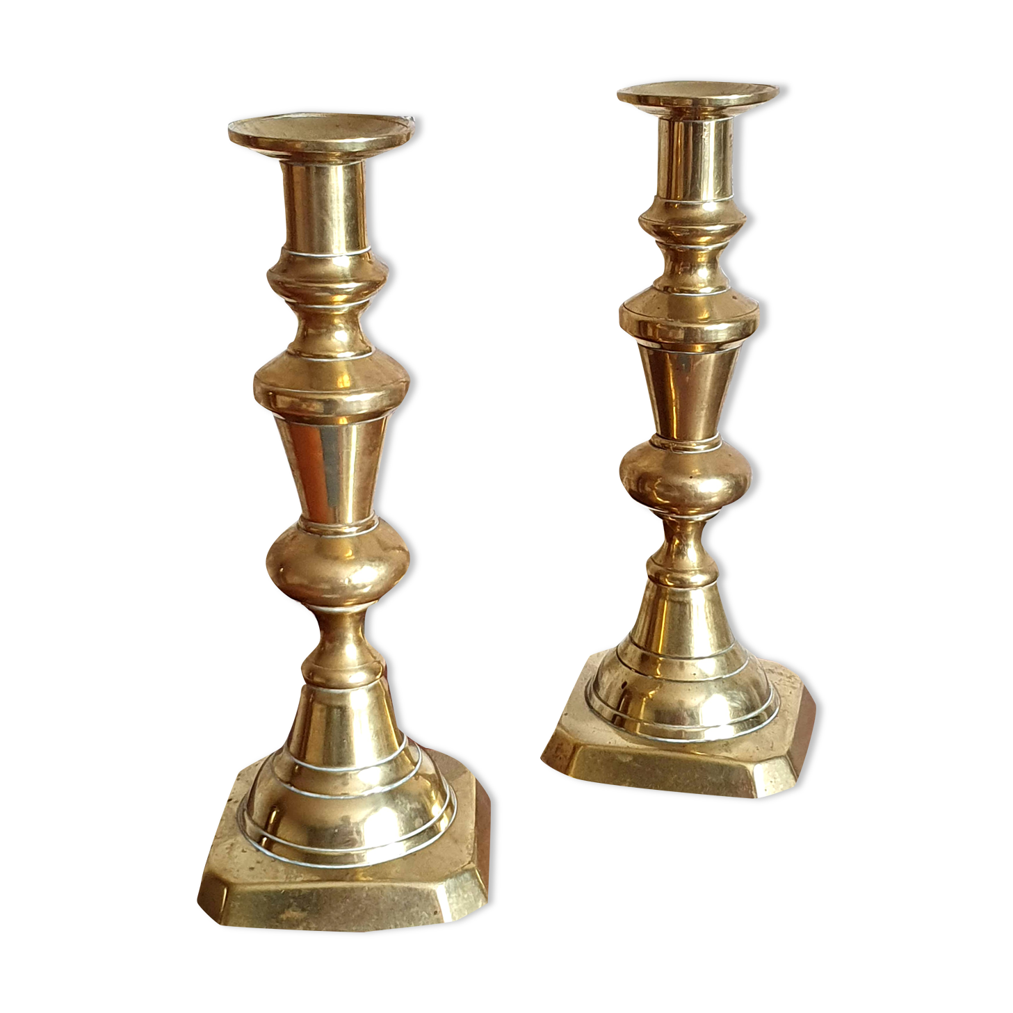 Duo of brass candle holders