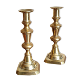 Duo of brass candle holders