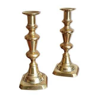 Duo of brass candle holders