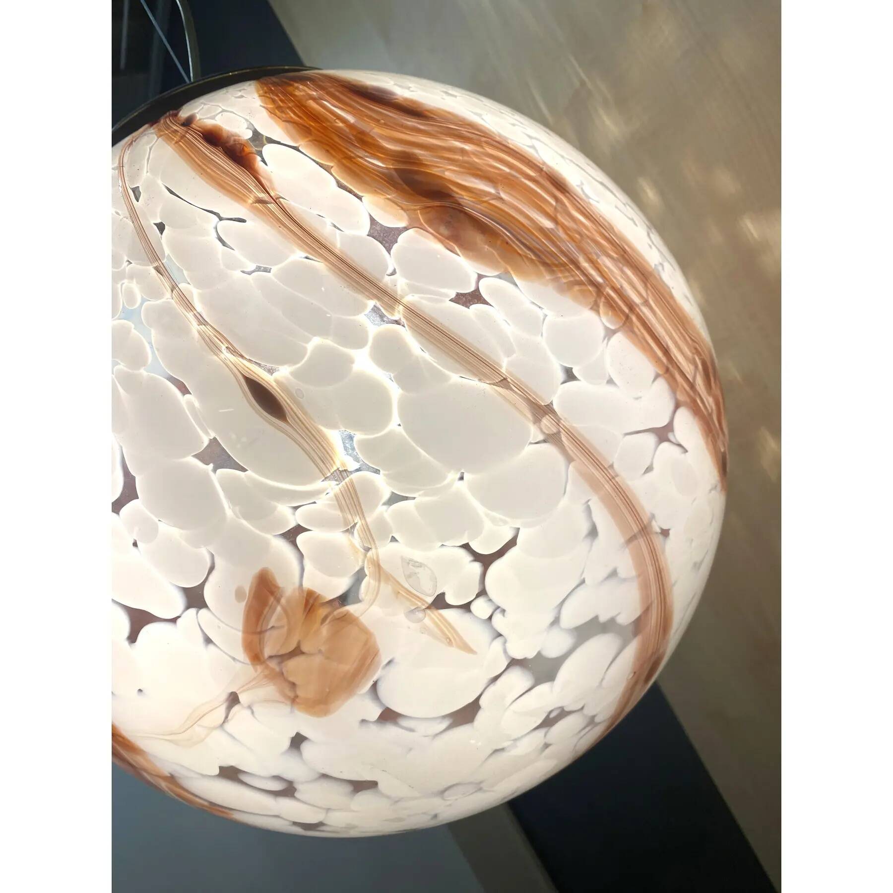 Contemporary Milky-White Spot With Brown Sphere Pendant in Murano Glass