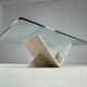 Table basse italienne en travertin et verre, 1970s