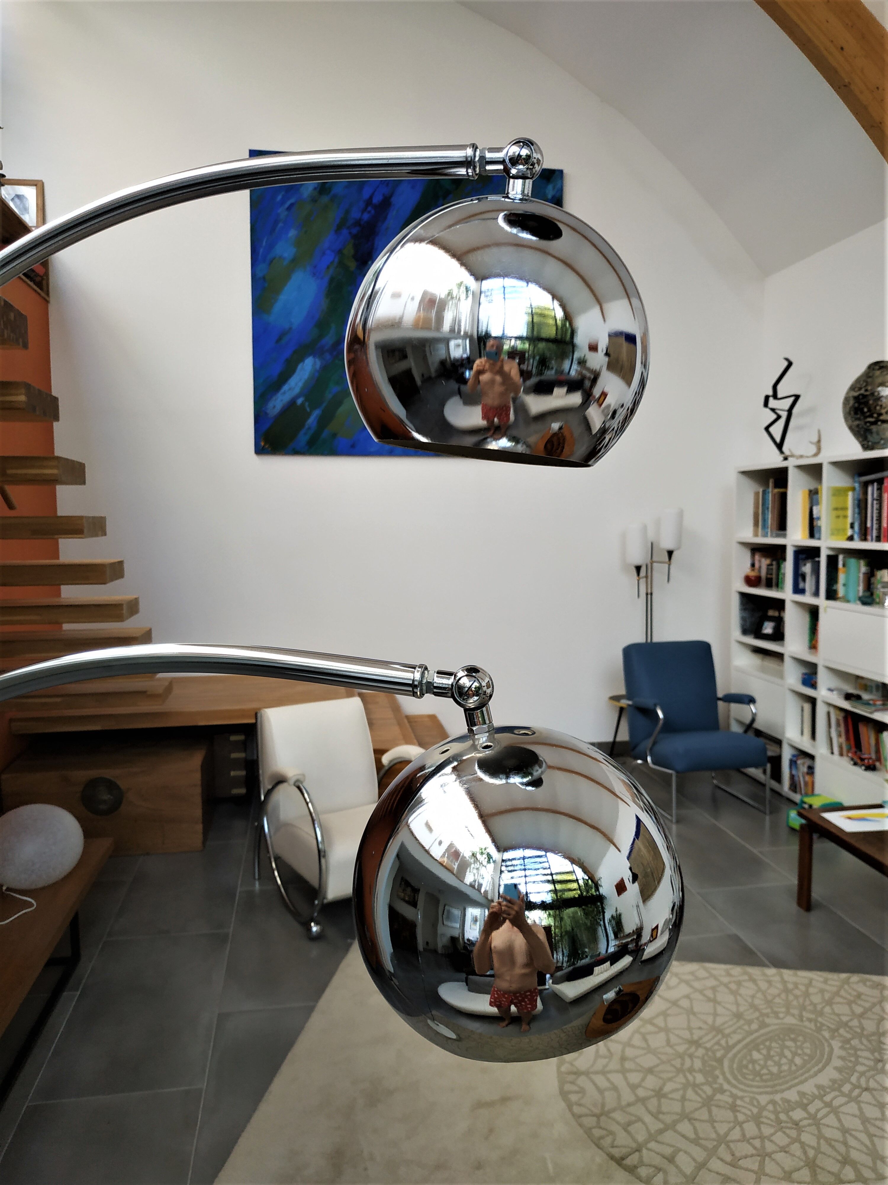 Floor lamp Chromed thrush three branches very 70s by Goffredo Reggiani