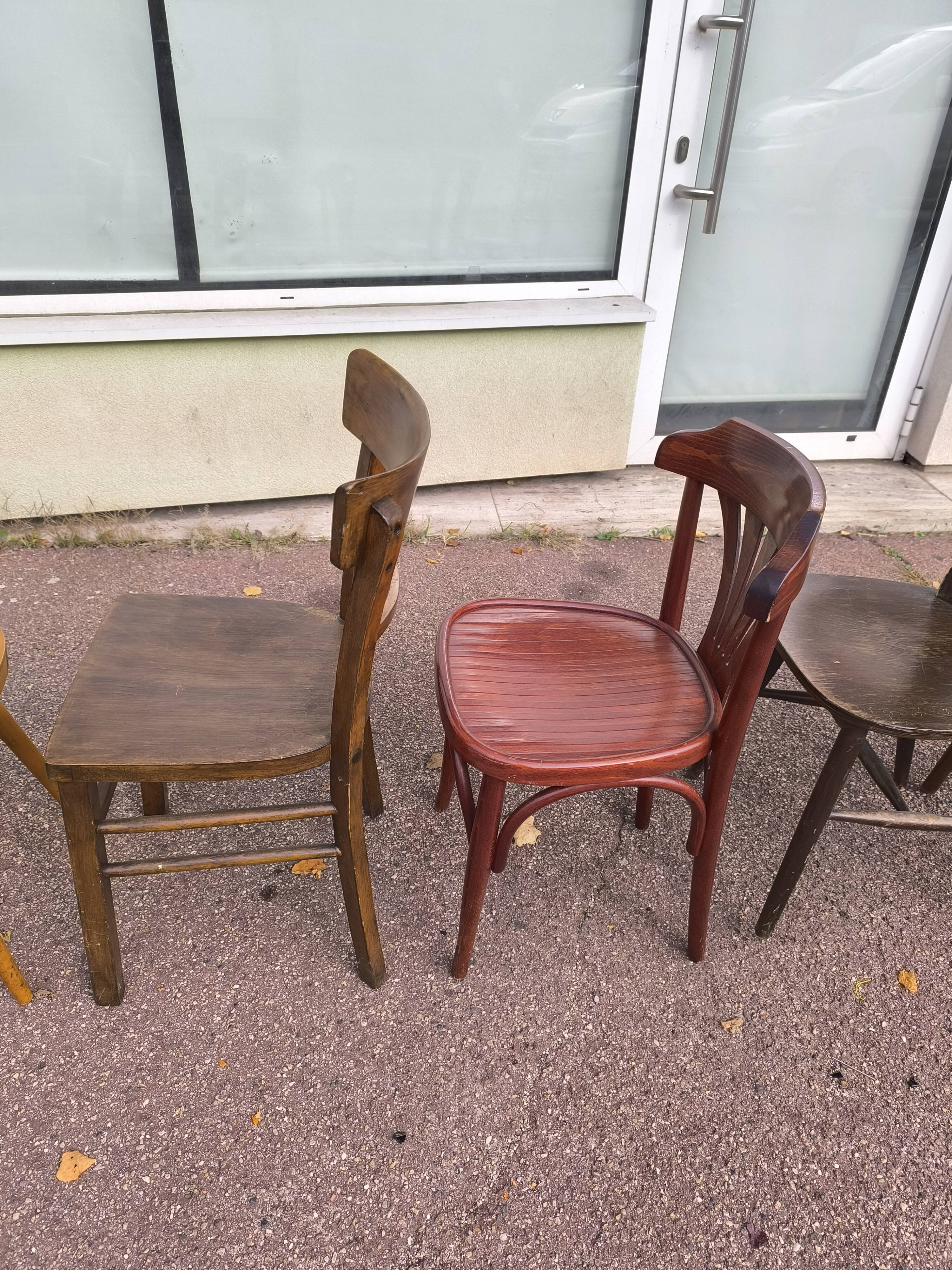set of 6 mismatched vintage wooden bistro chairs
