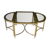 French Hollywood revival brass & glass coffee table & d-shape side tables 1970s
