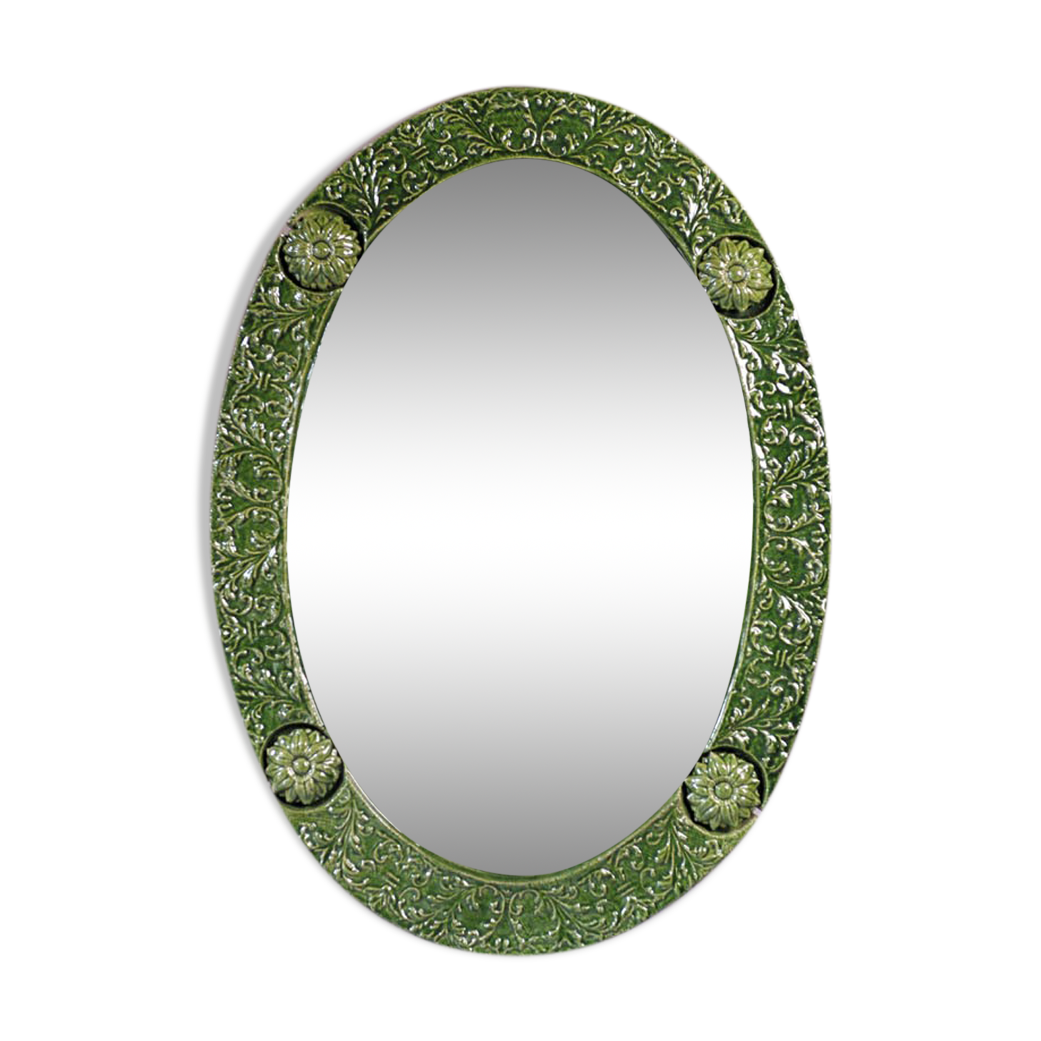 Oval green ceramic mirror - 73x51cm