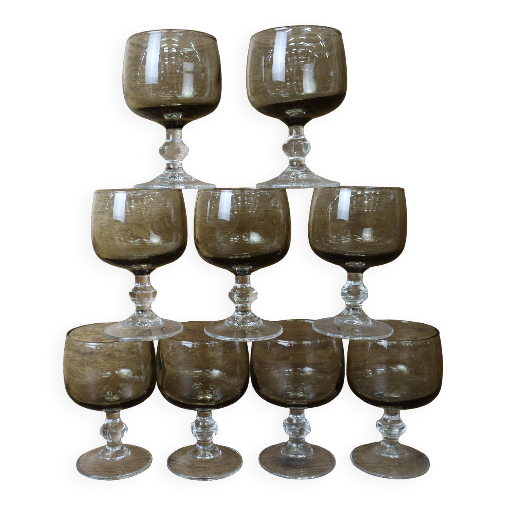 Set of 9 Luminarc smoked aperitif glasses, Domaine model