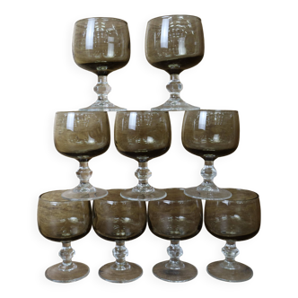 Set of 9 Luminarc smoked aperitif glasses, Domaine model