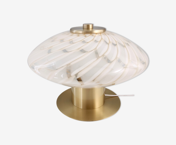 Postmodern murano glass and brass table lamp, italy 1980s