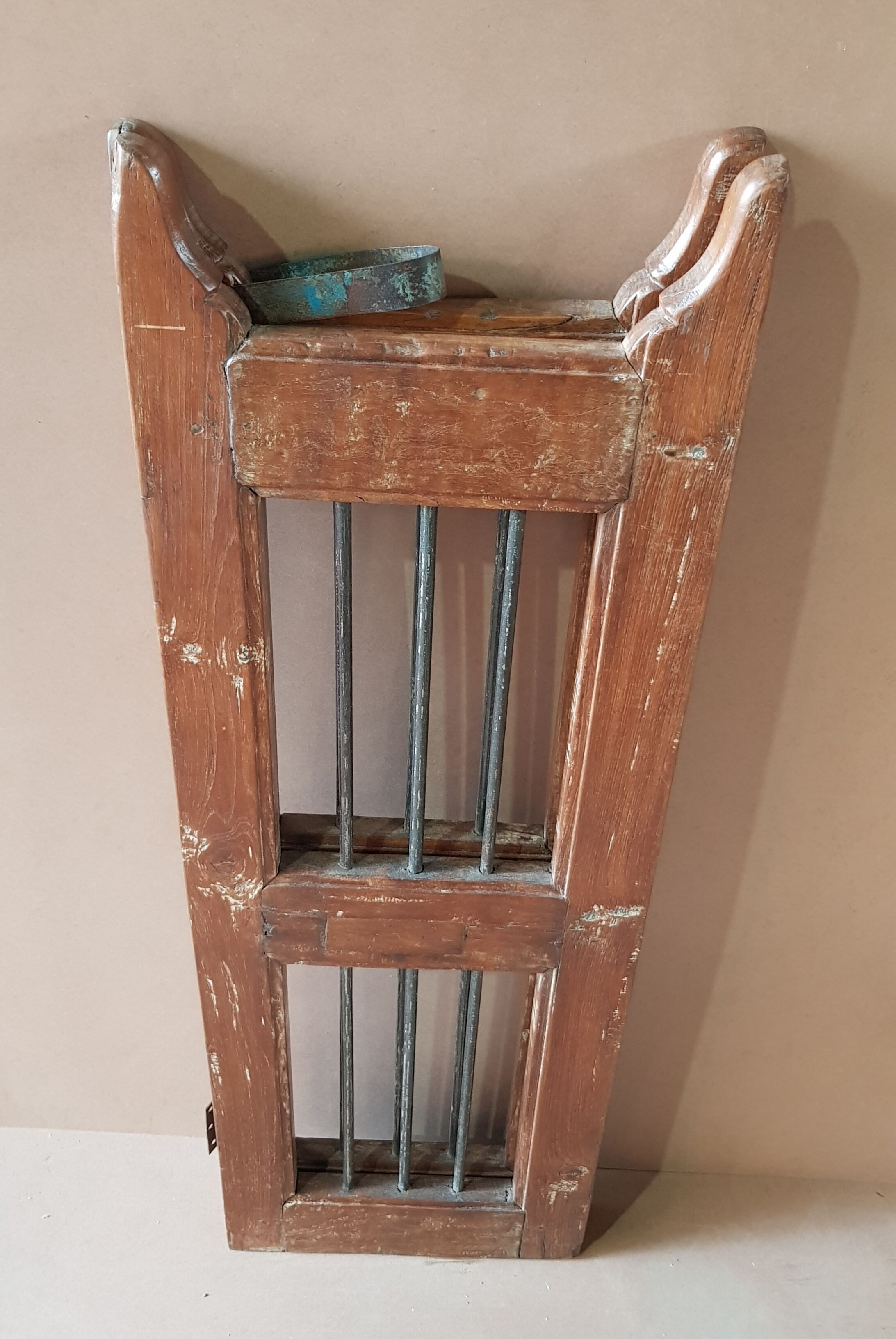 Old Burmese teak gate with openwork wrought iron panels