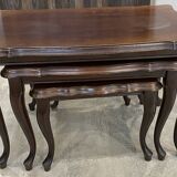 Set of 3 rustic nesting coffee tables in Louis XV style from 1950.