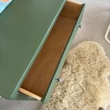Vintage olive green chest of drawers with striped base