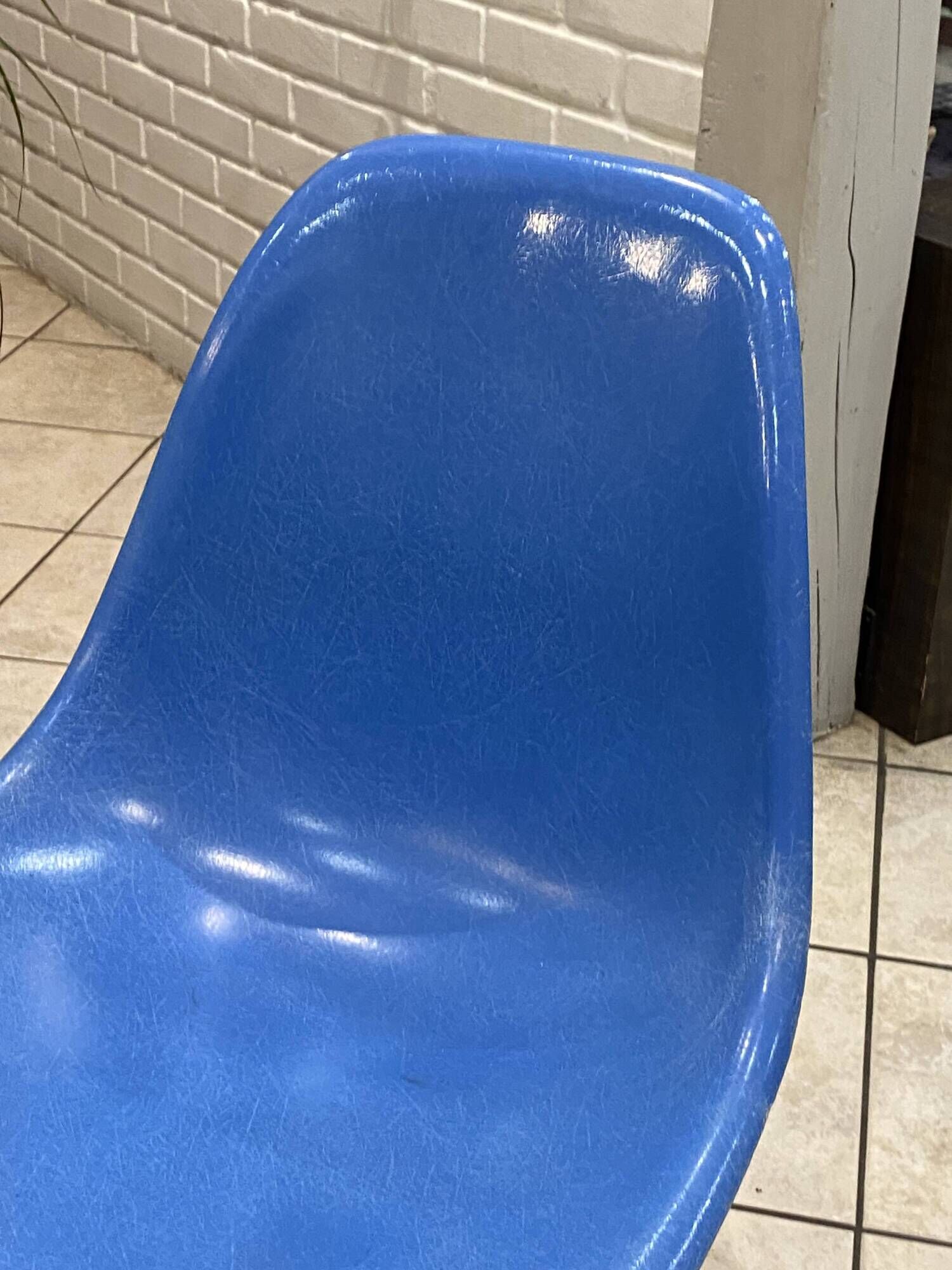 Turquoise blue DSR Eiffel fiberglass chair Eames Herman Miller vintage