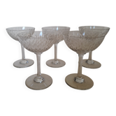 5 coupes à  champagne cristal Baccarat Magenta Grain De Riz