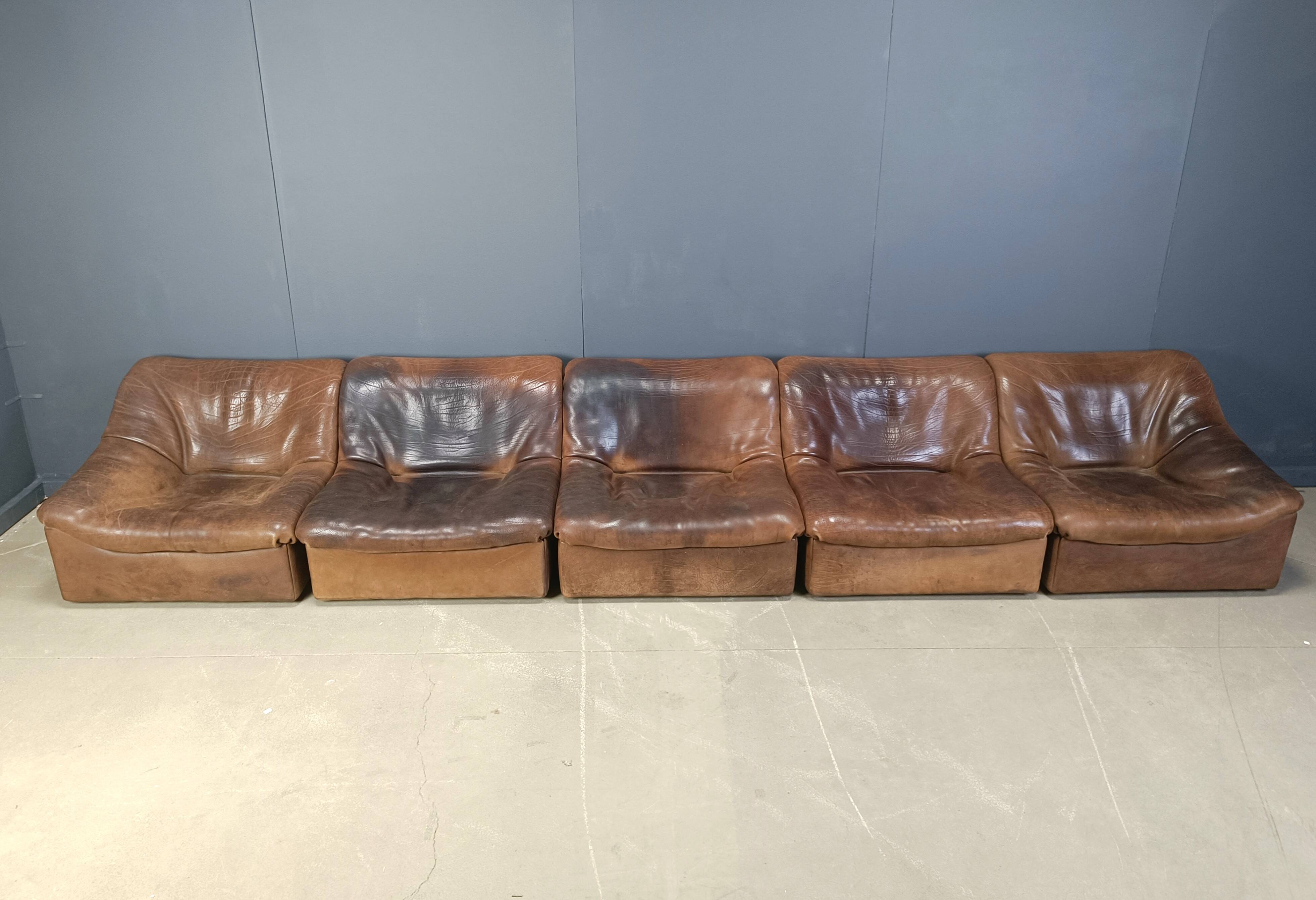 Vintage 5 pc leather DS46 modular sofa by De Sede, 1970s