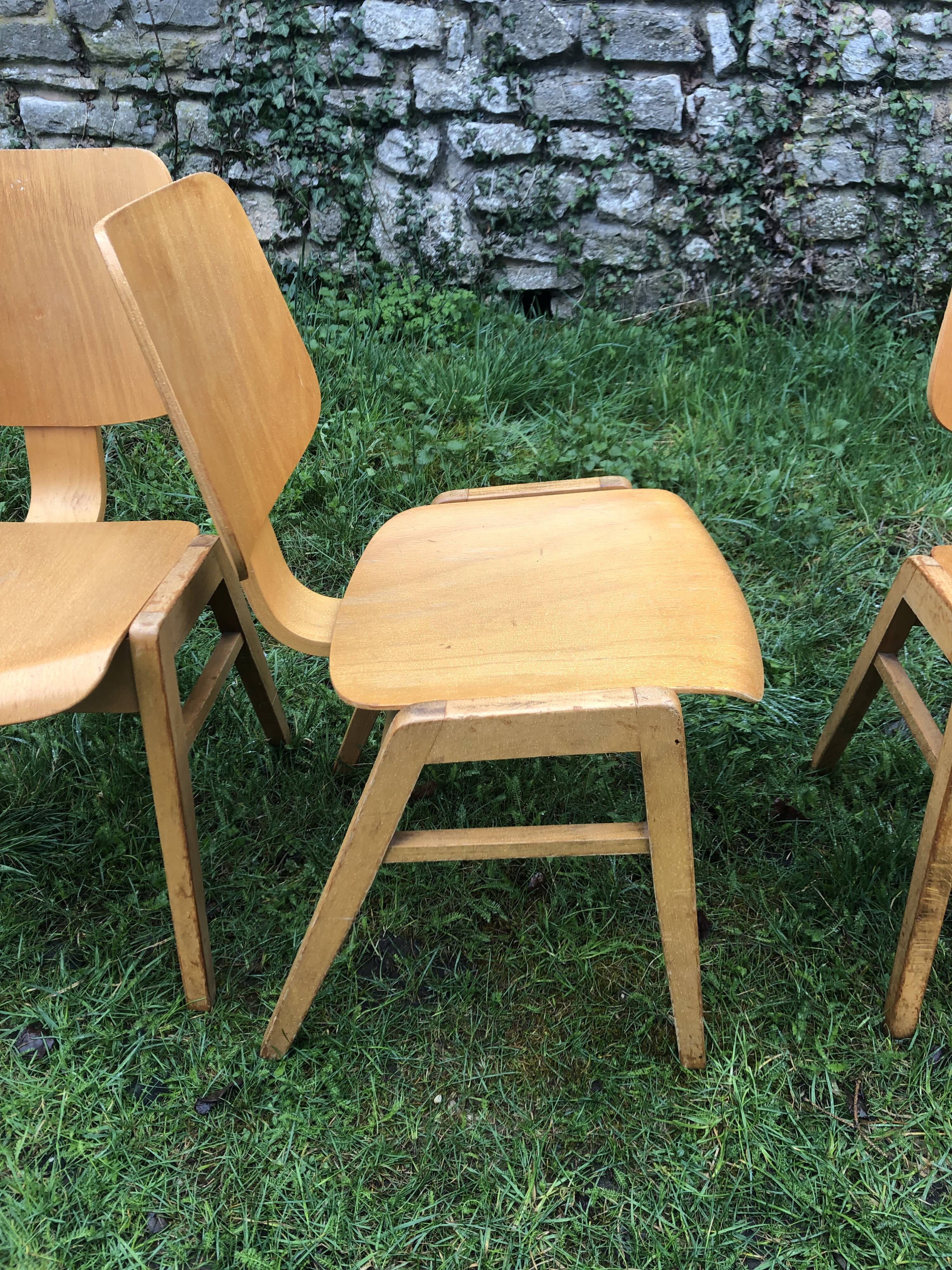 Dining chairs in vintage beech 60s