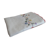 Round tablecloth embroidered hand linen mestizo 150 cm old colorful embroidery.