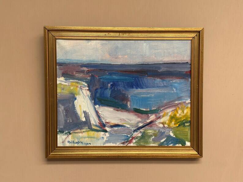 Original Swedish Oil on Canvas – “Coastal Landscape” by Arthur Y. Nilsson – Signed – Vintage & Framed